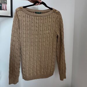 XL Ralph Lauren Gold Sparkly Cable Knit Crew Neck Sweater